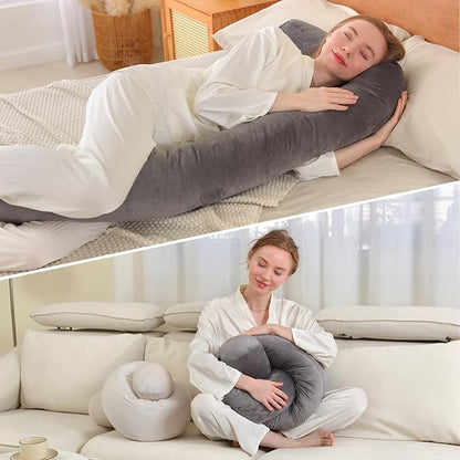 Long Body Pillow for Adults,Full Body Pillow with Velvet Pillowcase,Round Bolster Pillow for Sleeping,Hug Pillow(Gray,75×6 inch)