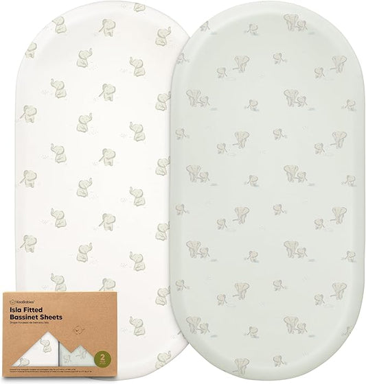 2-Pack Baby Bassinet Sheets Girl, Boy - Viscose Derived from Bamboo Fitted Bassinet Sheets Compatible with Halo Bassinest Swivel Sleeper, Baby Delight, Graco Bedside Bassinet Mattress Sheet (Elly)