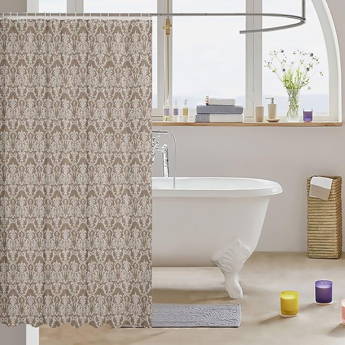 Feelyou Damask Pattern Shower Curtain 72"x72" Kids White Vintage Floral Bathroom Shower Curtain Set for Boys Girls Teens Antique Victorian Baroque Bath Curtain Baroque Style Bathroom Accessories