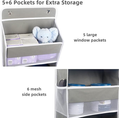 Over The Door Organizer, 5 Shelf Door Hanging Organizer with 6 Side Pockets, Anti Tilt 50lbs Weight Capacity Behind Door Storage for Bedroom, Bathroom, Pantry, Nursery, 1 Pack. (Grey)