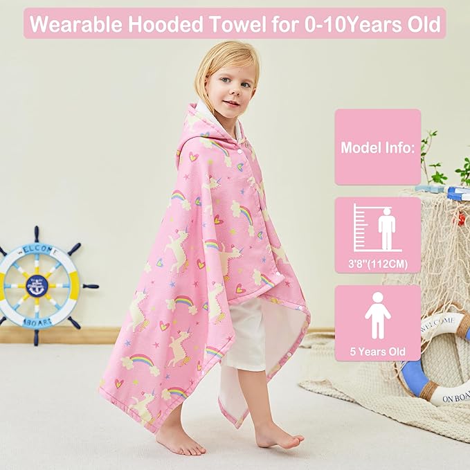 Kids Bath Hooded Towels, Kids Beach Towel for Boys Girls Super Soft and Absorbent, Beach | Pool | Bath | Swim Towels for Baby Kids Ages 0-8, 30X50 in, Unicorn