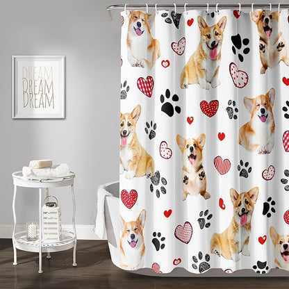 AILONEN Puppy Dog Shower Curtain for Bathroom,Cute Corgi Waterproof Bath Curtain,Pet Dog Kids Girls Dog Lover Curtain with 12 Plastic Hooks(72" W*78" H)