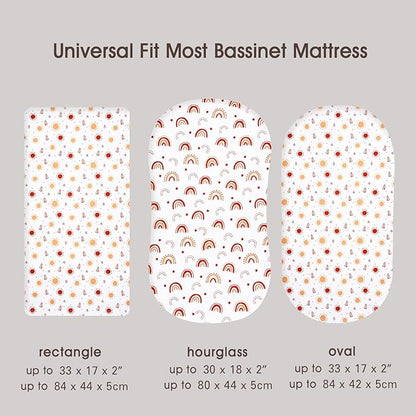 PHF Soft Bassinet Sheet Set, 2 Pack Silky Comfy Breathable Cradle Sheets for Baby Boys Girls, Univeral Fit for Most Oval Rectangle Cradle and Bassinet Mattress/Pad, Rainbow