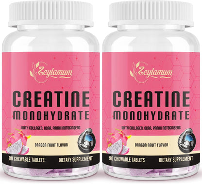 Creatine for Women | with Hydrolyzed Collagen, BCAA | 3g Creatine Chews for Women Booty Gain, Lean Muscles, Recovery & Energy, Vegan, Sugar Free Creatine, Powder Alternative, 60 Servings