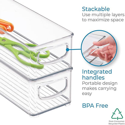 IDesign BPA-Free Plastic Pantry and Kitchen Storage, Freezer and Fridge Organizer Bin with Easy Grip Handles – 16" x 4" x 3", Clear