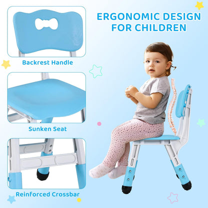 Kids Table and 6 Chairs Set, Height Adjustable Graffiti Desk, Preschool Activity Art Craft Table, for Daycare Classroom Home Boys and Girls Age 3-12 (Blue)