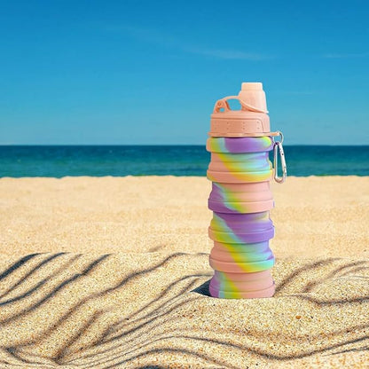 Collapsible Water Bottles 2 pack Travel Water Bottle Portable Hiking Water Bottle 500ML Reusable BPA Free Silicone Water Bottles (Style1, Pink camouflage+ Blue camouflage)