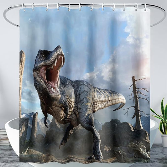 AILONEN Dinosaur Boys Shower Curtain for Bathroom Decor,Roaring Dinosaur Bath Curtain Gifts for Kids Teens,Jungle Dinosaur Polyester Waterproof with 12 Plastic Hooks 48" W*72" H