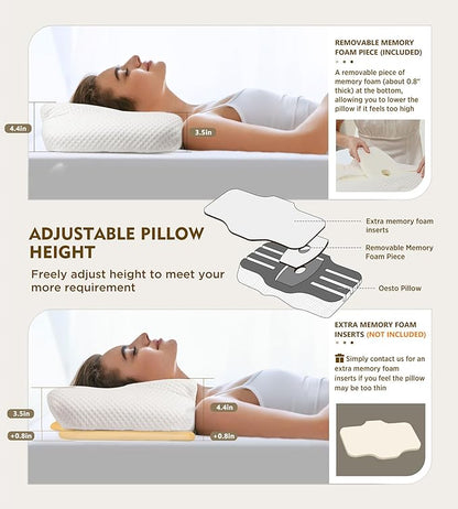 Cervical Pillow for Neck Pain Relief, Hollow Design Odorless Memory Foam Pillows with Cooling Case, Adjustable Orthopedic Bed Pillow for Sleeping, Contour Support for Side Back Stomach Sleepers