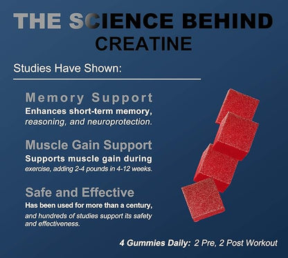 120 Creatine Monohydrate Gummies for Men & Women, Vegan-Friendly, Sugar-Free, & Tasty Chewables - Instantized Creatine Gummies for Enhanced Muscles Growth, Recovery, & Performance (Raspberry)
