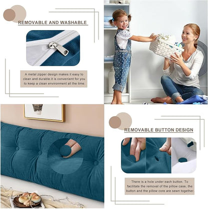 Large Triangular Headboard Pillows Long Backrest Positioning Support Bolster Cushion for Daybed Fluffy Quality Plush Body Wedge Pillow with Removable Cover(Navy Blue-Cal King-71x8x20 in)
