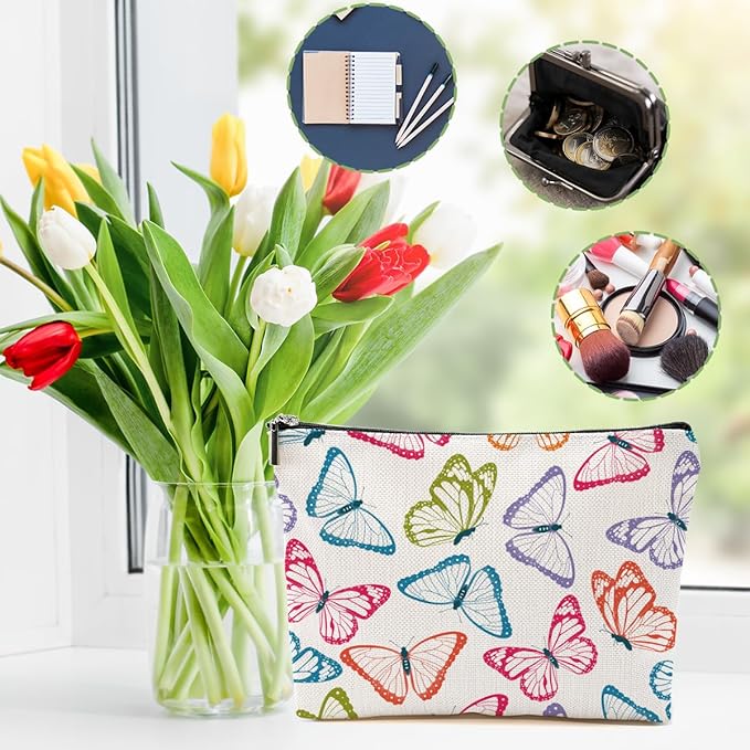 Colorful Butterfly Makeup Bag Cosmetic Bag Butterfly Gifts for Women Girls Friend Bestie Daughter Butterflies Lovers Gifts Travel Organizer Zipper Pouch Graduation Birthday Friendship Gifts