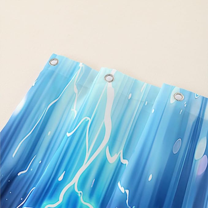 AILONEN Lightning Wolf Shower Curtain for Bathroom,3D Print Glowing Wolf Print Bath Curtain for Boys Men Kids,Raining Wolf Waterproof Bathroom Decor Blue Curtain with 12 Plastic Hooks, 72" W*72" H