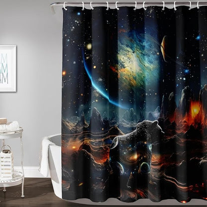 AILONEN Leopard Shower Curtain for Bathroom, Black Panther Bathroom Curtain,Galaxy Starry Planet Space Bath Curtain 72" W*96" H Polyester Waterproof Wildlife Bathroom Curtain with 12 Hooks