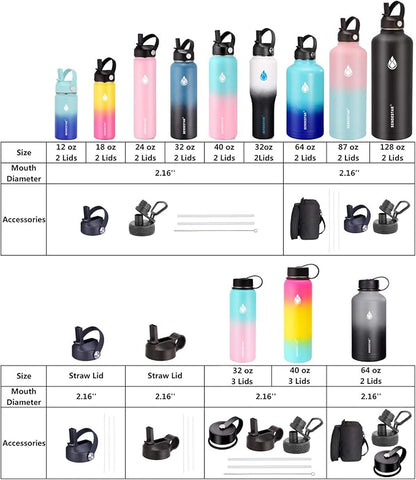 SENDESTAR Water Bottle 32oz,2 Lids(Straw lid),Wide Mouth Stainless Steel Vacuum Insulated Double Wall Keep Liquids Cold or Hot All Day,Sweat Proof Sport Design,Fit Car Cup Holder(Gray)