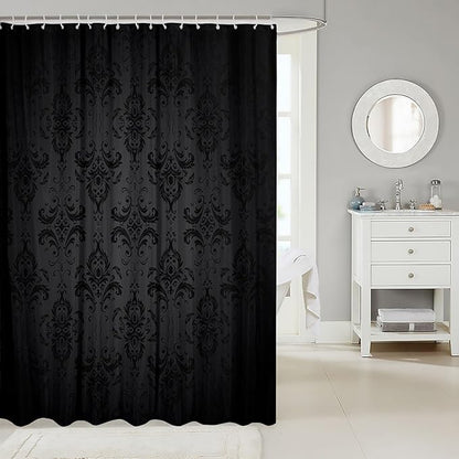 Feelyou Black Damask Shower Curtain 72"x78" Kids Vintage Floral Bathroom Shower Curtain Set for Boys Girls Teens Antique Victorian Baroque Bath Curtain Baroque Style Bathroom Accessories