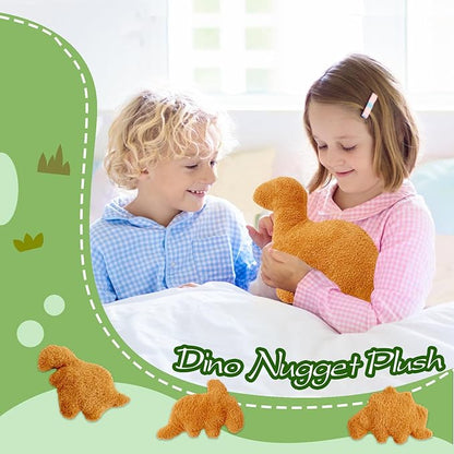 4 Pcs Dino Nugget Pillow Set,Large Chicken Nugget Plush with 3 Small Dinosaur Plush Toys,Dino Stuffed Animal for Birthday Gift Party Favors