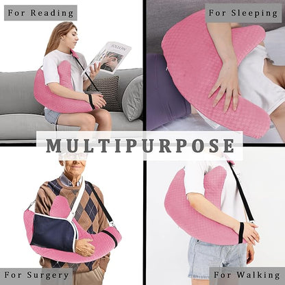 Shoulder Surgery Pillow Rotator Cuff Pillow Recovery and Pain Relief Removable with Shoulder Strap Arm Support Pillow for Side Sleeping and Walking (Dark Pink)