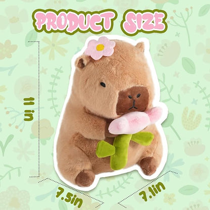 Flower Capybara Plush, Cute Capybara Plush Pillow Kawaii Flower Stuffed Aniamls Capybara Plushies Toys Gifts for Kids 11 inch