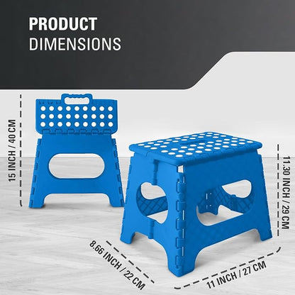 Lightweight 11" Folding Step Stool - Durable, Portable & Easy to Store - Anti-Skid Feet for Safety - Compact and Versatile - Max. Weight Capacity 300Lbs - Blue - Perfect for Adults and Kids