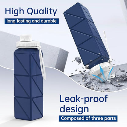 Collapsible Water Bottles, 2 Pack Leakproof BPA-Free Silicone Foldable Portable Water Bottle 610ml,Lightweight 21oz Reusable Wide Mouth Water bottle for Travel Cycling Gym Camping Sports