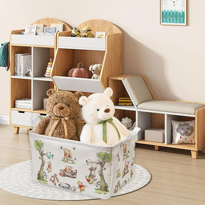 Winnie Storage Nursery Basket, Large Square Canvas Laundry Hamper With A Waterproof PE Coating, Foldable, Bathroom and Bedroom Set, Clothes ,Toys Bin, Baby Nursery Hamper Decor(White)