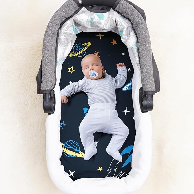 david's kids 3 Pack Bassinet Sheets, Ultra Soft Breathable Comfortable Baby Sheet Set for Boys Girls Neutral, Univeral Fit for Most Cradle and Bassinet Mattress, Space