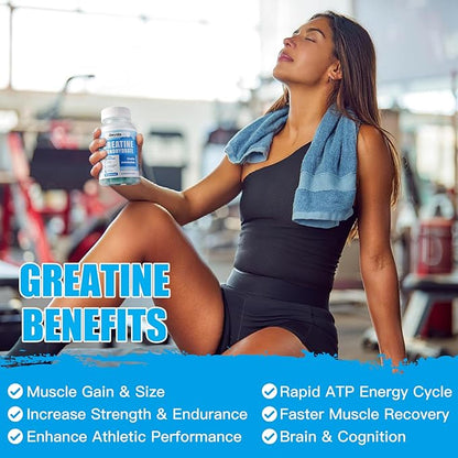 Creatine Monohydrate Gummies 5000mg for Men & Women, Chewables Creatine Monohydrate for Muscle Strength, Muscle Builder, Energy Boost, Pre-Workout Supplement(90 Count)-Blueberry
