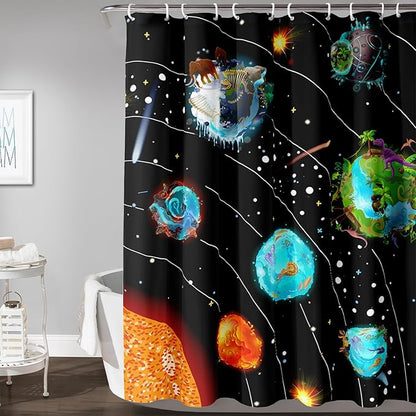 AILONEN Solar System Shower Curtains,Star Trek Bath Curtains for Bathroom Decor,Planet Galaxy Polyester Waterproof for Bathroom with 12 Hooks,72" W*84" H