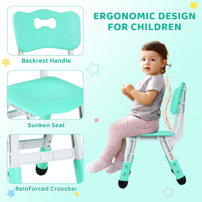 Kids Table and 6 Chairs Set, Height Adjustable Graffiti Desk, Preschool Activity Art Craft Table, for Daycare Classroom Home Boys and Girls Age 3-12 (Light Green)