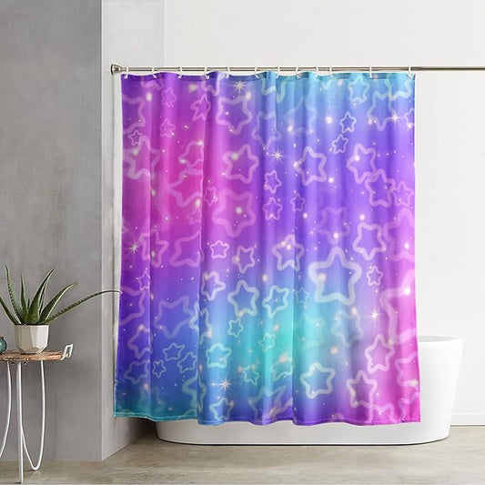 AILONEN Stars Shower Curtain, Dream Blue-Violet Gradient Theme Fabric Shower Curtains for Bathroom,Shining Stars Shower Curtain Liner for Girls Teen,72" W*84" H