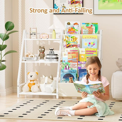 Kids Bookshelf and Toy Organizer, Book Shelf for Kids Rooms,2 in 1 Nursery Book Shelves, Toddler Bookshelf Montessori Bookshelf and Kids Book Shelf (White)