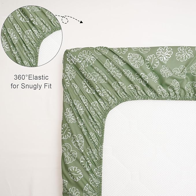 3 Pack Fitted Crib Sheets, Ultra Soft Breathable Comfortable Baby Sheet Set for Boys Girls Neutral, 28x52 Inch Fits Standard Crib and Toddler Mattresses, Leaf