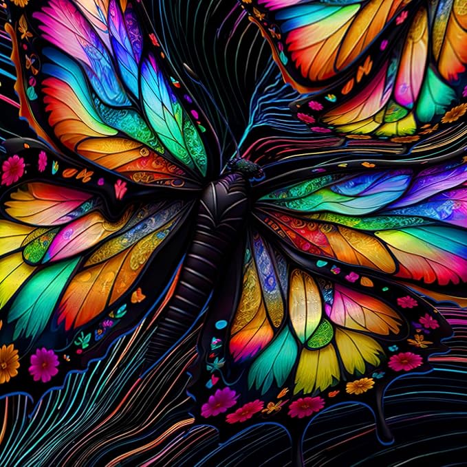 AILONEN Beautiful Butterfly Shower Curtain,Colorful Line Butterfly Bath Curtain for Bathroom for Boys,Girls,Boho Hippie Style Waterproof Fabric Shower Curtain Set with Hooks,72" W*72" H
