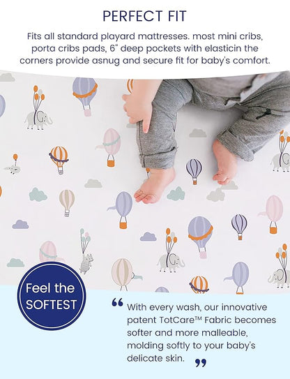 TotAha Premium Stretchy Pack N Play Playard Sheets | Mini Crib Sheets (2-Pack)-Hypoallergenic, Silky Comfort, Buttery Soft, Calming Effect, All-Season Jersey-Knit Sheets 38 X 24 (Balloon & Sailboat)