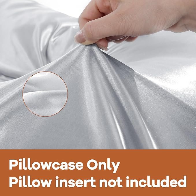 HOMBYS Silky Satin Pregnancy Pillow Cover (ONLY Pillowcase), Luxurious Smooth Maternity Pillow Cover, C Shaped Soft & Breathable Large Pillow Protector for Side Sleeper, 60.2" L x 34.2" W, Light Grey
