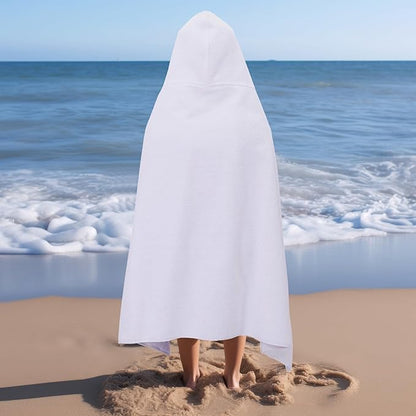 Hooded Bath Towel Wrap - 100% Cotton Popcorn Large Oversized Hooded Kids Towel - Toddler Shower Pool Beach Towel -600 GSM- Soft Absorbent Quick Dry Easy Care Gift - 30x52 inches - White
