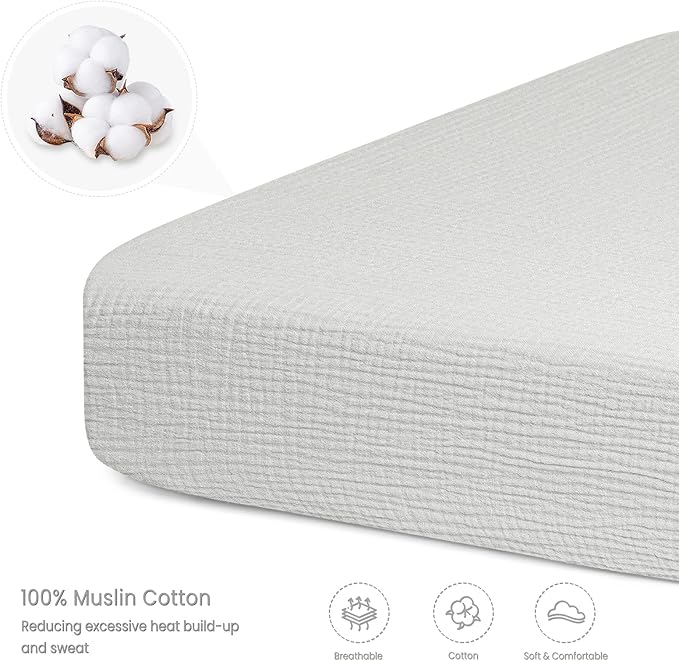 Lulu moon Muslin Crib Sheet Fitted Crib Mattress Sheet for Boys and Girls, 28"x 52" Gentle Gray
