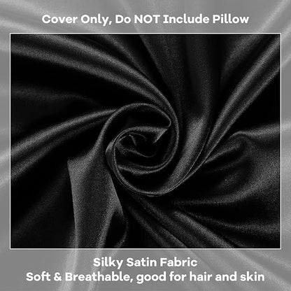 HOMBYS Satin Bed Wedge Pillow Cover Silky & Smooth Wedge Pillowcase 1 Pack 24x24x12, Soft & Breathable, Removable & Machine Washable-Zipper Design (Pillow Not Include), Black