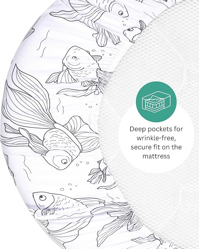 TansyPanda Bassinet Sheets for Dream On Me Karley, Lacy, Small Regalo Basics, Baby Delight Slumber, Snuggle Nest, Graco Carry Cot, 4PC, 16 x 32, Ultra Soft, Unisex Boys Girls, Gray (Ocean Fish Theme)