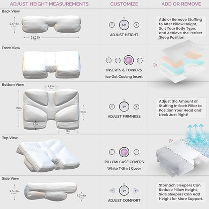 Medium Firm High Density Support. Arm Hole Slots for Cervical, Shoulder Pain Relief. Adjustable for Side, Back, Stomach Sleeping. Rayon Shell/Charcoal Infused Shredded Memory Foam