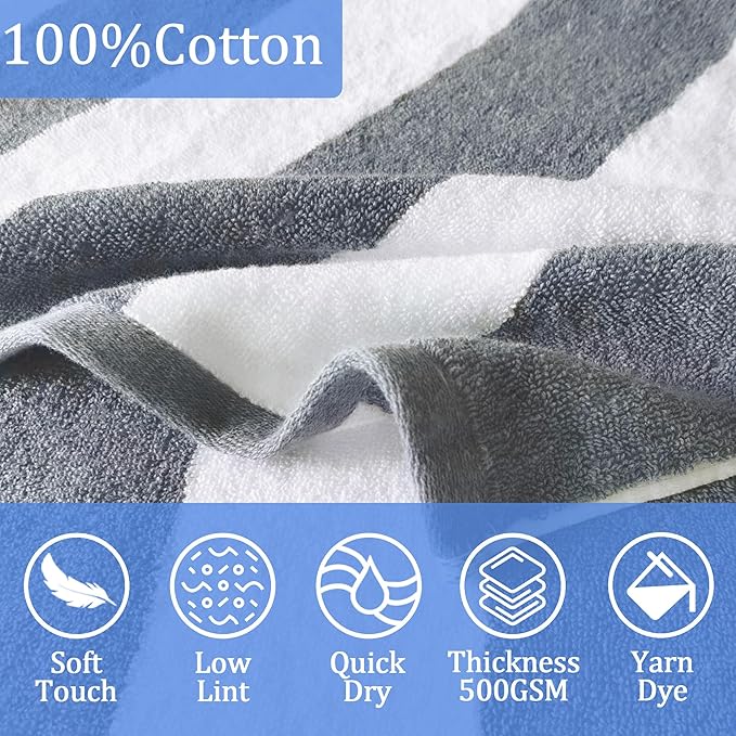VOOVA & MOVAS Quick Dry Hooded Beach Towels for Boys| Girls | Teens (8-16Years), Absorbent 100% Cotton Thick Poncho Towel Robe for Kids, Perfect for Pool, Beach, Bath and Gifts, Gray White Stripe