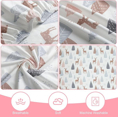 Pack n Play Sheets 2 Piece Mini Crib Sheets Stretch Play Sheets Portable Bed Sheet Soft Fitted Sheet Breathable Elastic Convertible Playard Cover Compatible with Graco Pack n Play Deer Park