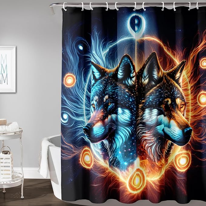 AILONEN Boys Wolf Shower Curtains, Animal Wolf Print Shower Curtain for Boys Kids Bathroom Decor,Modern Abstract Black Bath Curtain 60" W*72" H Decor with 12 Plastic Hooks
