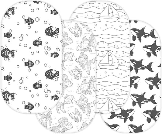 TansyPanda Bassinet Sheets for Dream On Me Karley, Lacy, Small Regalo Basics, Baby Delight Slumber, Snuggle Nest, Graco Carry Cot, 4PC, 16 x 32, Ultra Soft, Unisex Boys Girls, Gray (Ocean Fish Theme)