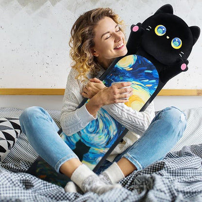 Long Cat Plush Kawaii Kids Plush Toy Pillows, Cute Black Cat Stuffed Animals Soft Plushies, Kitten Big Plush Toys Throw Body Pillow Doll Gift for Girls Boys (Black Starry Cat 53 Inch)