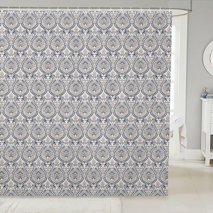 Feelyou Damask Pattern Shower Curtain 72"x84" Kids Vintage Floral Bathroom Shower Curtain Set for Boys Girls Teens Antique Victorian Baroque Bath Curtain Baroque Style Bathroom Accessories