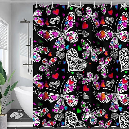 AILONEN Colorful Butterfly Shower Curtain for Bathroom Decor,Beautiful Butterfly Bath Curtain for Kids Women Girls,Pint Polyester Waterproof with 12 Plastic Hooks 72" W*78" H