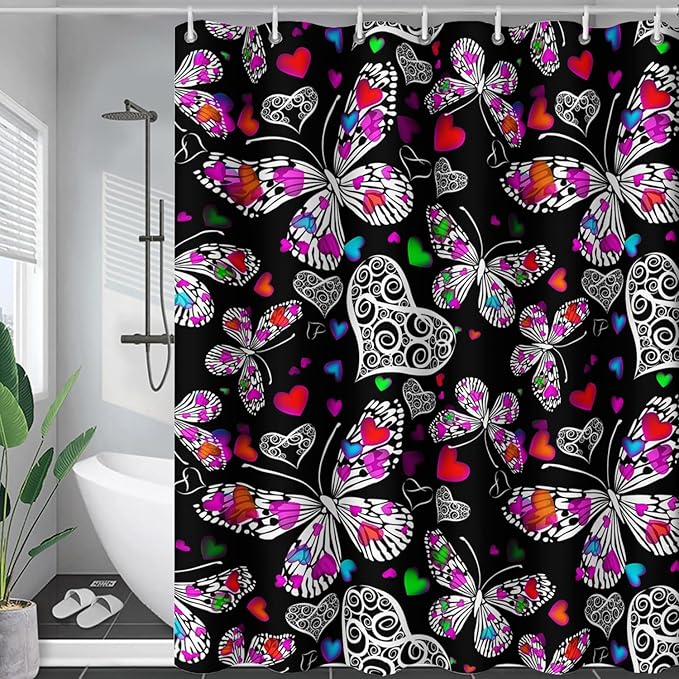 AILONEN Colorful Butterfly Shower Curtain for Bathroom Decor,Beautiful Butterfly Bath Curtain for Kids Women Girls,Pint Polyester Waterproof with 12 Plastic Hooks 72" W*72" H