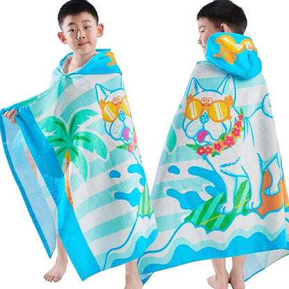 VOOVA & MOVAS Hooded Towels for Kids 3-10Years, Soft | Thick | 100% Cotton | Absorbent Towel Wrap, Perfect for Kids Beach, Pool, Bath, Swimming, Stripe Dog